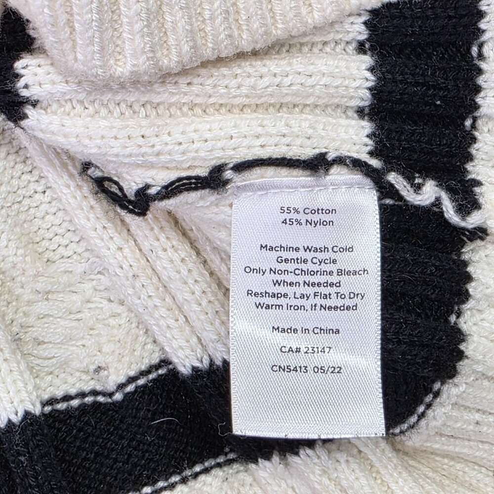 Talbots Sweater Womens M Petite White Blue Striped Cable Knit Nautical Preppy - Picture 9 of 10